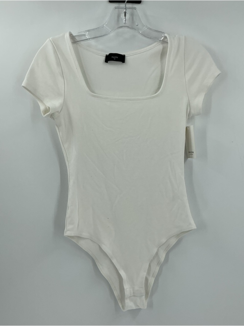 Short story  Women's White Square Neck Short Sleeve Bodysuit small petite
